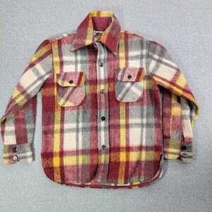 Vintage Montgomery Ward CPO Shirt Womens 12 Red Plaid Wool Blend Jacket 70s